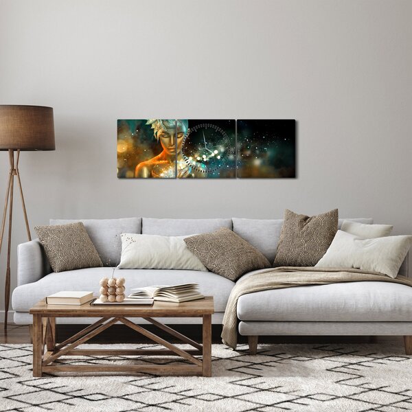 Obraz zlaté víly (s hodinami) (90x30 cm)