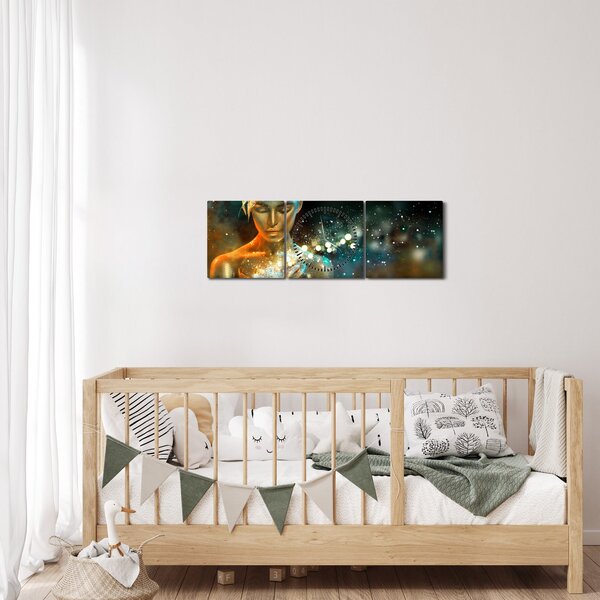 Obraz zlaté víly (s hodinami) (90x30 cm)