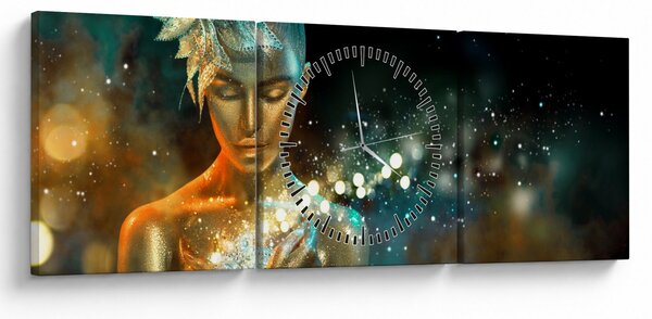 Obraz zlaté víly (s hodinami) (90x30 cm)
