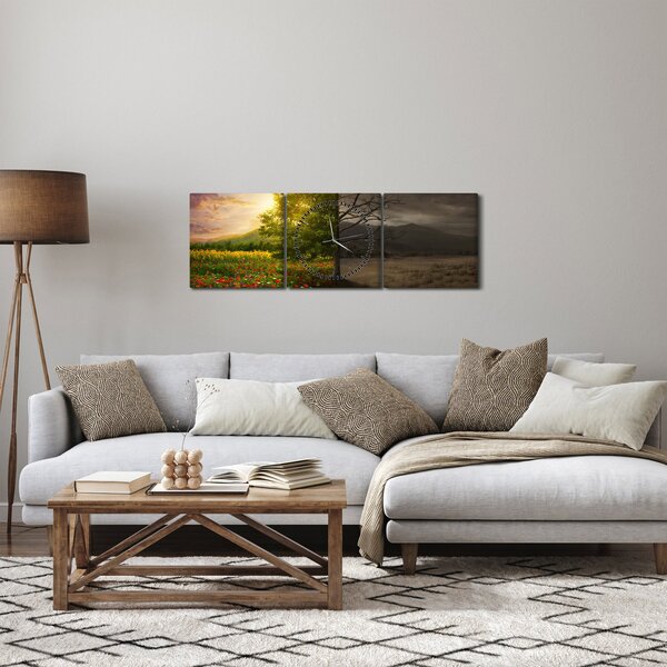 Obraz - Koloběh života (s hodinami) (90x30 cm)
