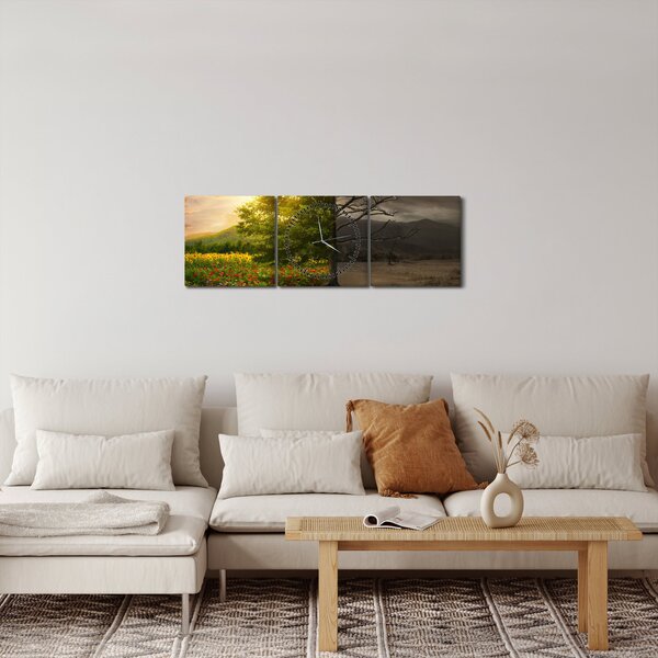 Obraz - Koloběh života (s hodinami) (90x30 cm)