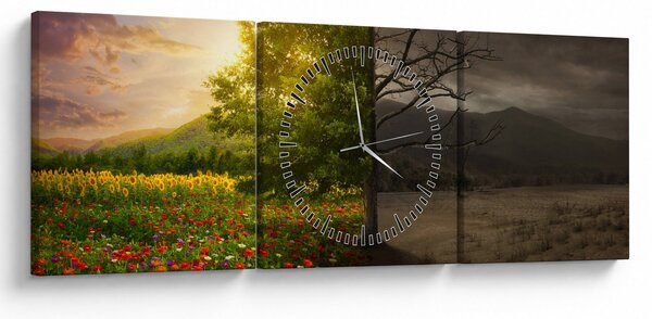 Obraz - Koloběh života (s hodinami) (90x30 cm)