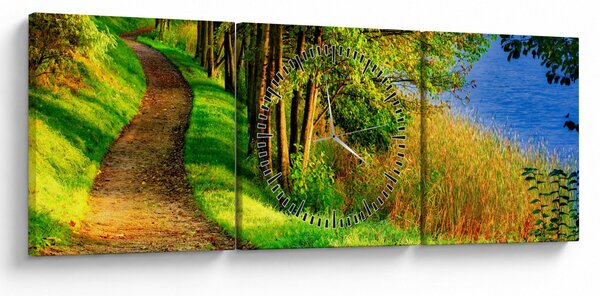 Obraz stezky podél vody (s hodinami) (90x30 cm)