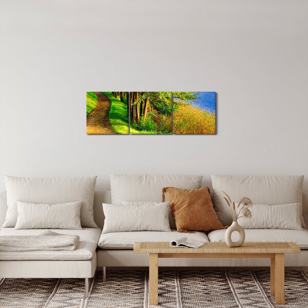 Obraz stezky podél vody (s hodinami) (90x30 cm)