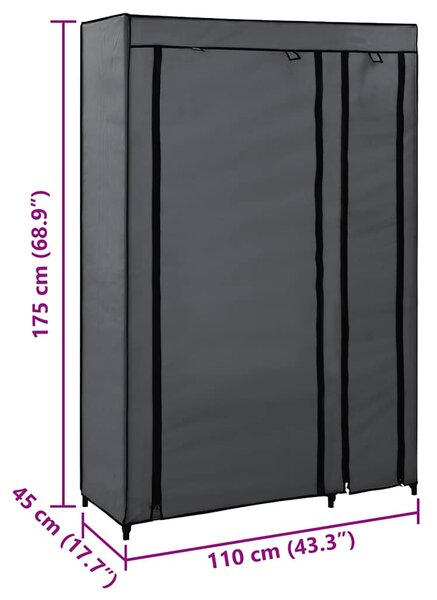 Skládací šatní skříň šedá 110 x 45 x 175 cm textil 282423