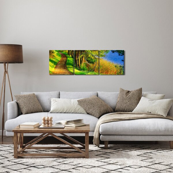 Obraz stezky podél vody (s hodinami) (90x30 cm)