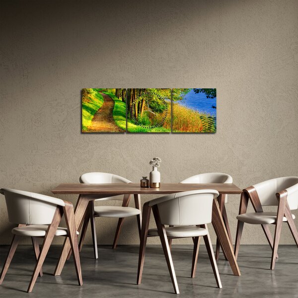 Obraz stezky podél vody (s hodinami) (90x30 cm)
