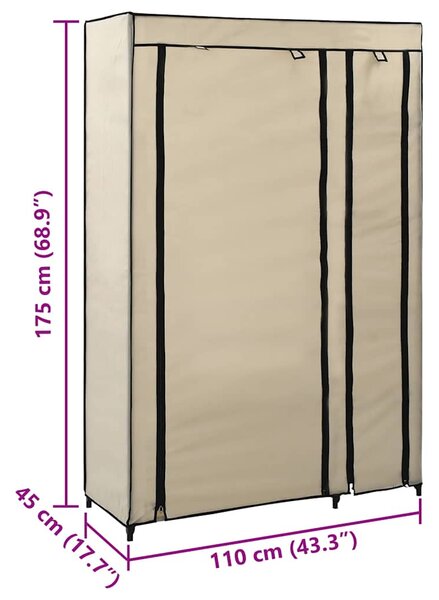 Skládací šatní skříň krémová 110 x 45 x 175 cm textil 282422