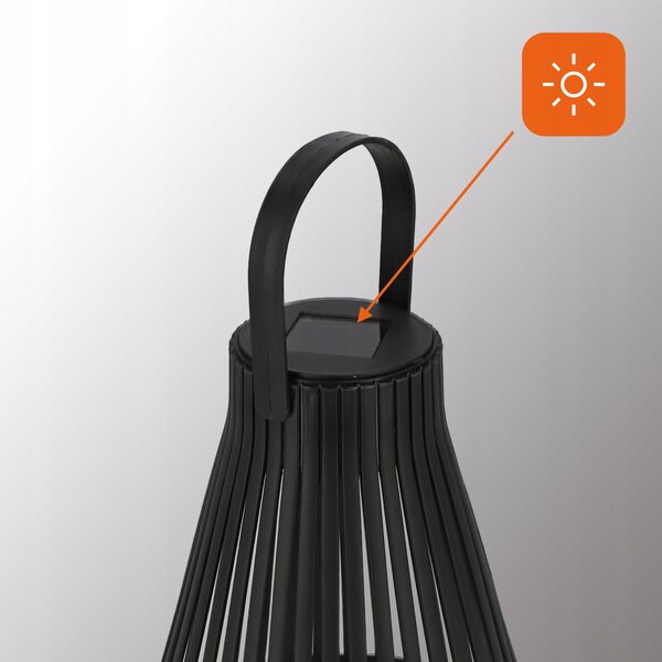 Černý solární LED lampion 3000 K, 33 × 20 cm, IP44, teplá bílá