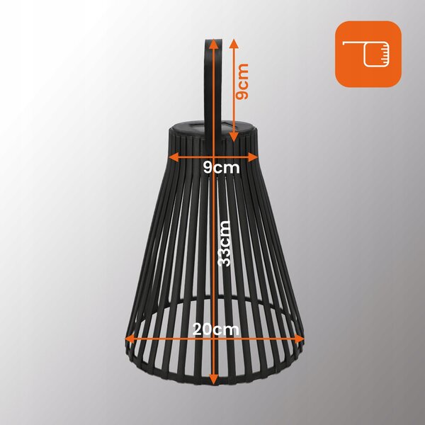 Černý solární LED lampion 3000 K, 33 × 20 cm, IP44, teplá bílá