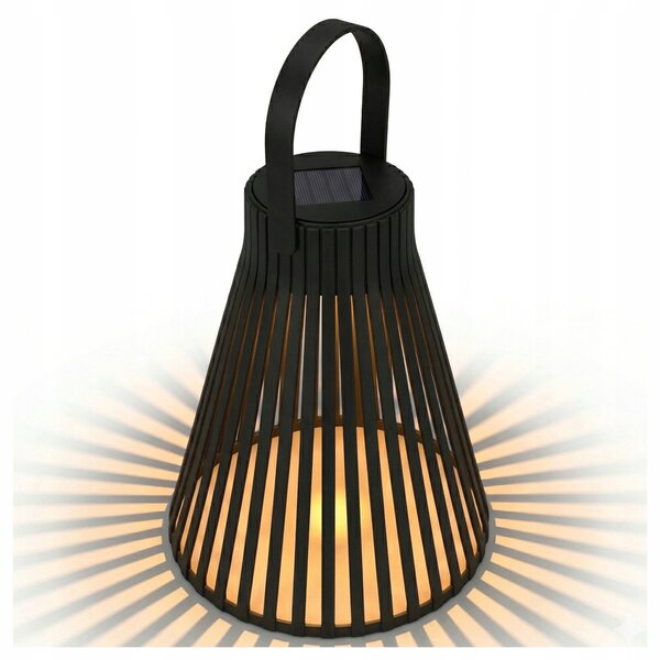 Černý solární LED lampion 3000 K, 33 × 20 cm, IP44, teplá bílá