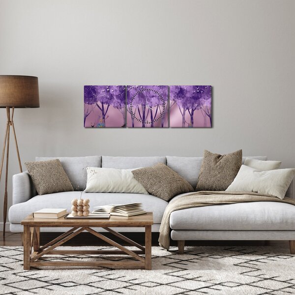 Obraz - Jeleni v magickém lese (s hodinami) (90x30 cm)