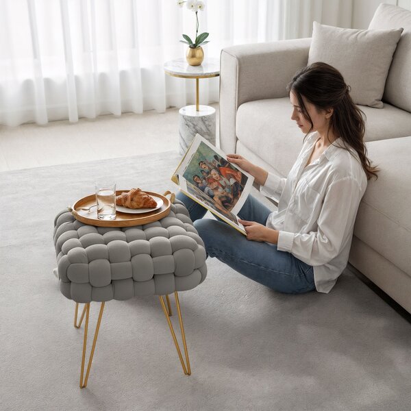 Ak furniture Taburet Dotty světle šedý