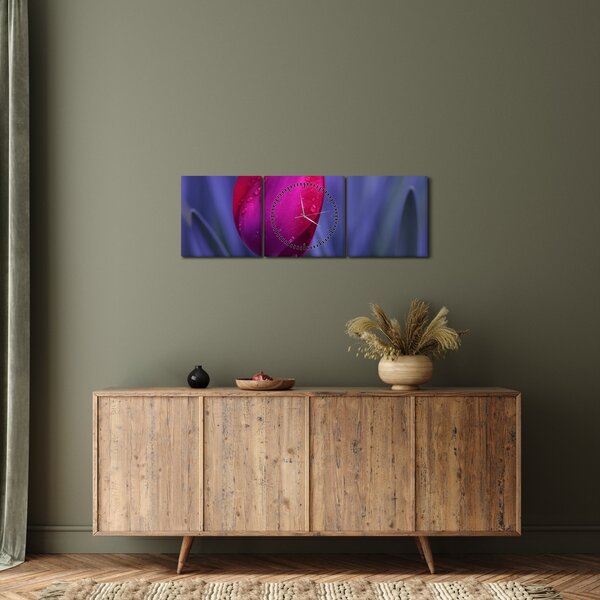 Obraz poupěte tulipánu (s hodinami) (90x30 cm)