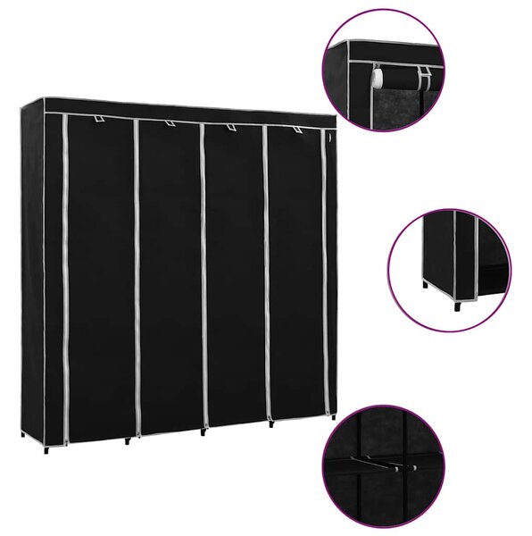 282445 Wardrobe with 4 Compartments Black 175x45x170 cm 282445