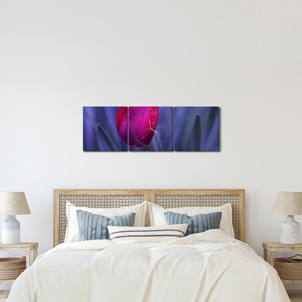 Obraz poupěte tulipánu (s hodinami) (90x30 cm)