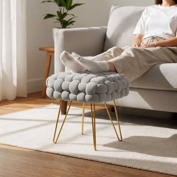 Ak furniture Taburet Dotty světle šedý