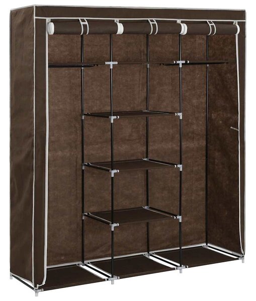 Šatní skříň s přihrádkami a tyčemi hnědá 150x45x175 cm textil 282454