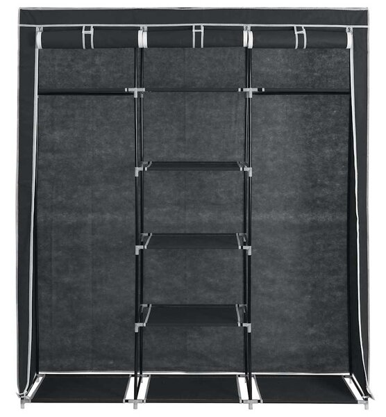Šatní skříň s přihrádkami a tyčemi černá 150x45x175 cm textil 282453