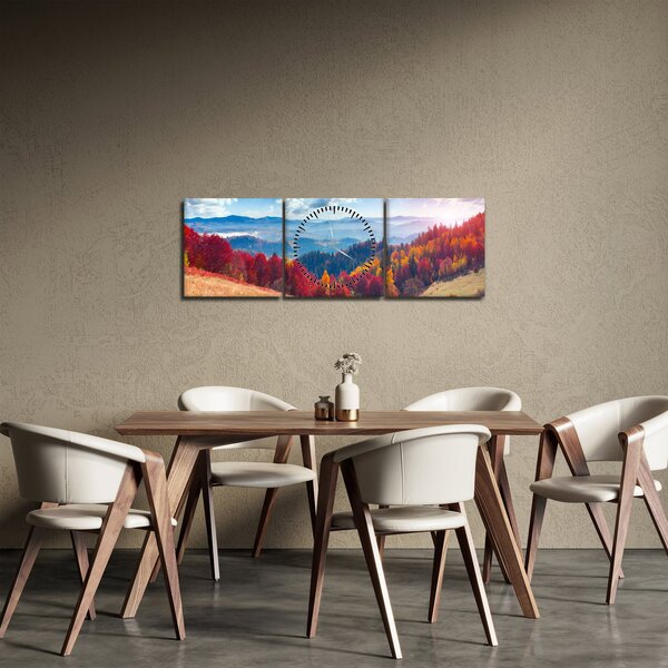 Obraz barevné podzimní krajiny (s hodinami) (90x30 cm)
