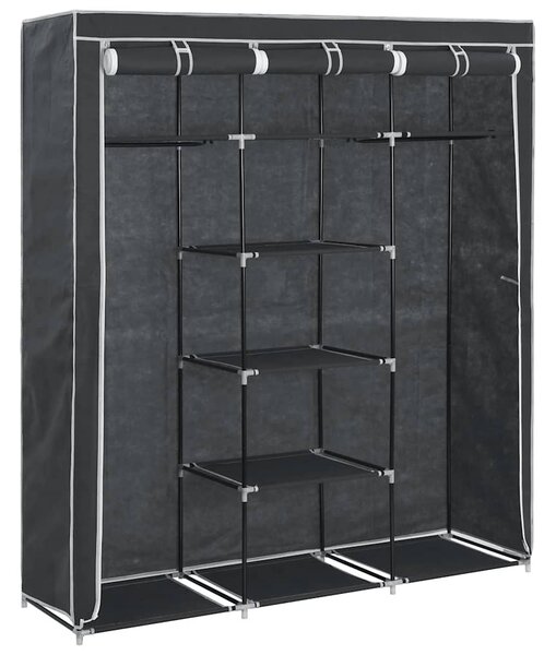 Šatní skříň s přihrádkami a tyčemi černá 150x45x175 cm textil 282453