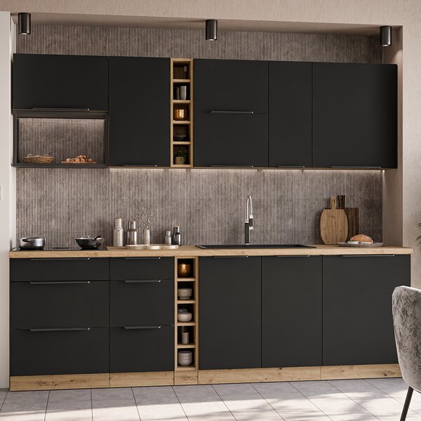 Kuchyňská linka ARIA ac | 255 cm | UNI dvířka | artisan/černá