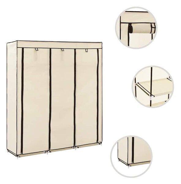 Šatní skříň s přihrádkami a tyčemi krémová 150x45x175 cm textil 282455