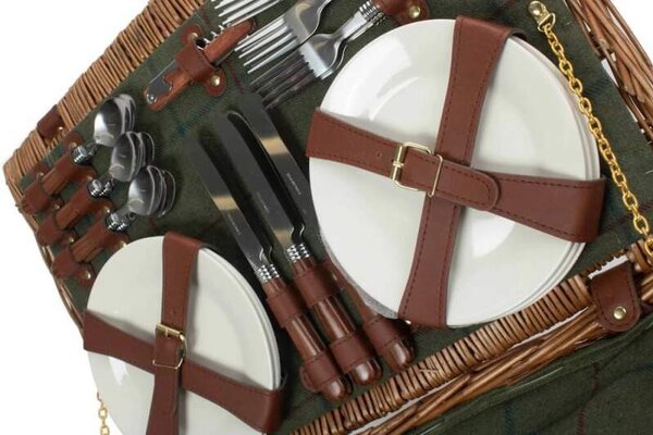 Willow Direct Piknikový koš GREEN CLASSIC proutěný pro 6 osob s dekou