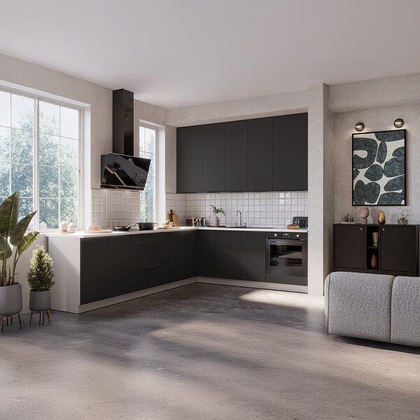 Kuchyňská linka ARIA bc | 270x230 cm | UNI dvířka | bílá/černá