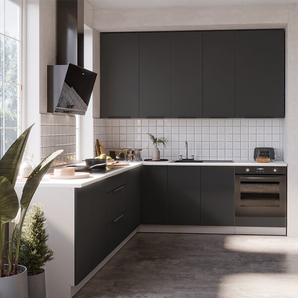 Kuchyňská linka ARIA bc | 270x230 cm | UNI dvířka | bílá/černá