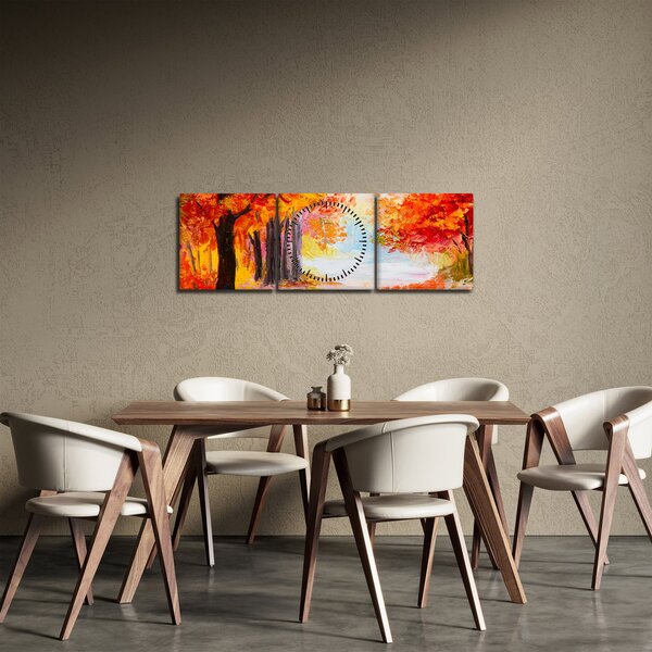 Obraz - Olejomalba, barevný podzim (s hodinami) (90x30 cm)