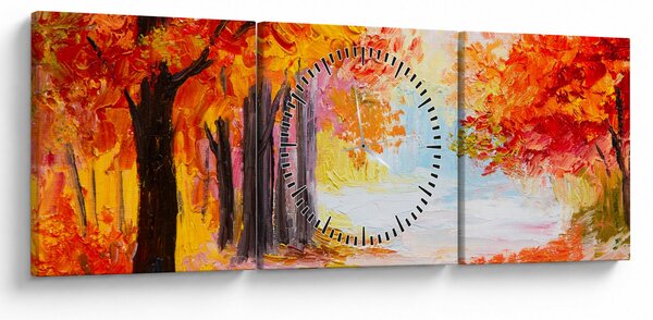 Obraz - Olejomalba, barevný podzim (s hodinami) (90x30 cm)