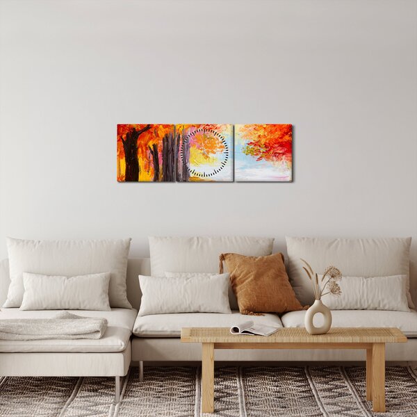 Obraz - Olejomalba, barevný podzim (s hodinami) (90x30 cm)