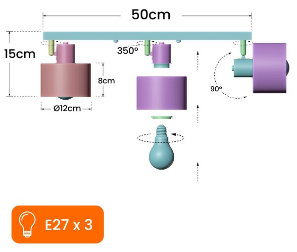 Béžové stropní svítidlo E27, nastavitelné, 3 žárovky