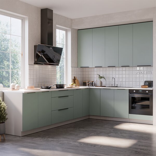 Kuchyňská linka ARIA sb | 270x230 cm | UNI dvířka | bílá/aquamarine