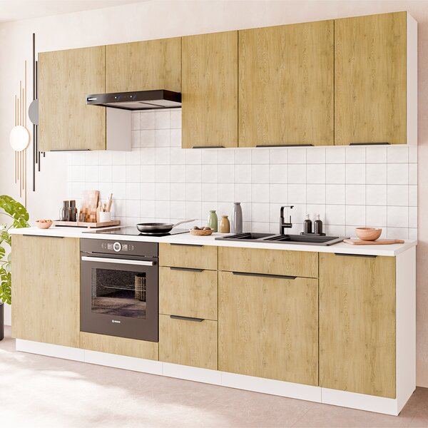 Kuchyňská linka CREMONA bc | 260 cm | rovná | UNI dvířka | PREMIUM BOX | bílá/cremona