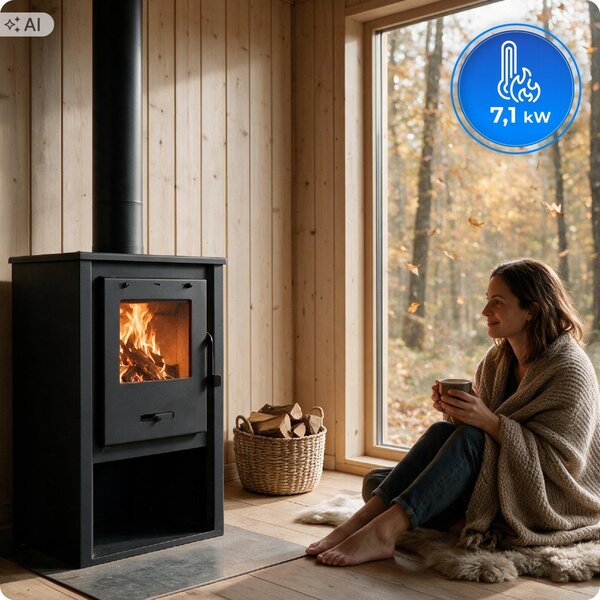 Krbová kamna Vulcan 7,1 kW na dřevo, volně stojící, do 90 m², s litinovým roštem a popelníkem
