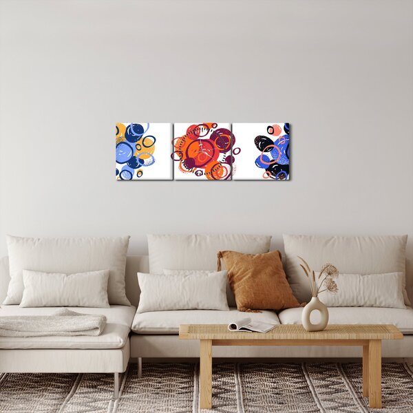 Obraz barevných kruhů (s hodinami) (90x30 cm)