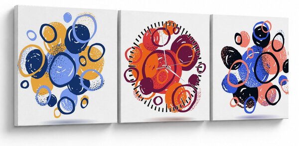 Obraz barevných kruhů (s hodinami) (90x30 cm)
