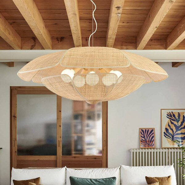 MARKET SET závěsné světlo Coquillage, 110 cm, přírodní barva ratanu, stmívatelný, Světlé dřevo, Obývací pokoj / jídelna, Dřevo, Design
