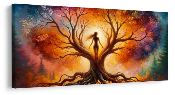 Obraz podzimní strom života s postavou