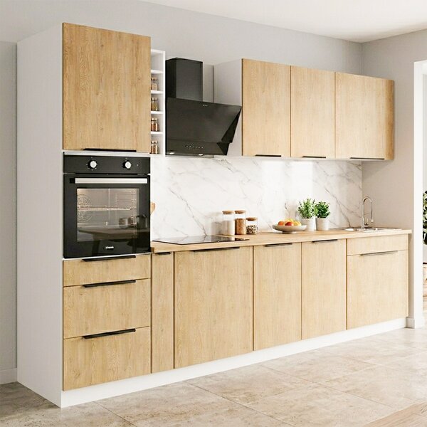 Kuchyňská linka CREMONA bc | 280 cm | UNI provedení | zásuvky PREMIUM BOX | bílá/cremona