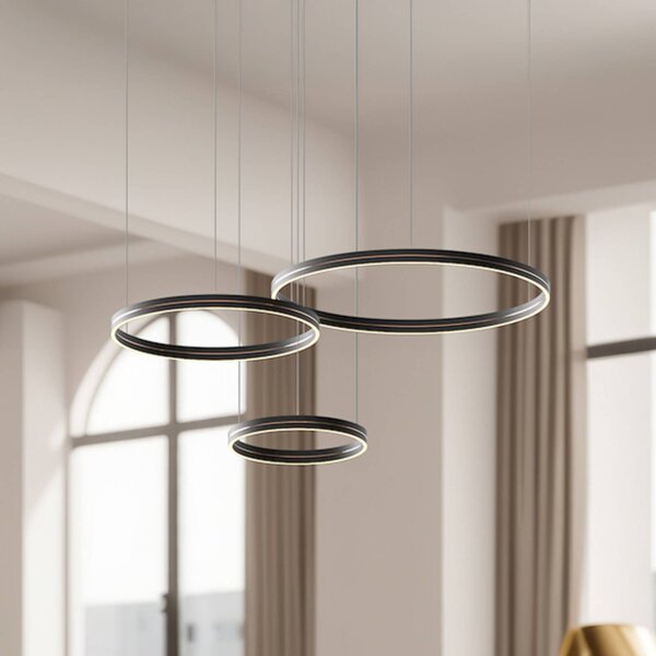 Milagro Lighting Závěsné světlo LED Gravity, 3-fl., kov, černá, 4 000 K, Černá, Obývací pokoj / jídelna, kov, Moderní