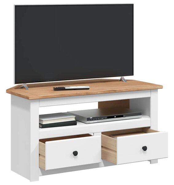 Rohová TV skříňka bílá 93x49x49 cm masivní borovice řada Panama 282687