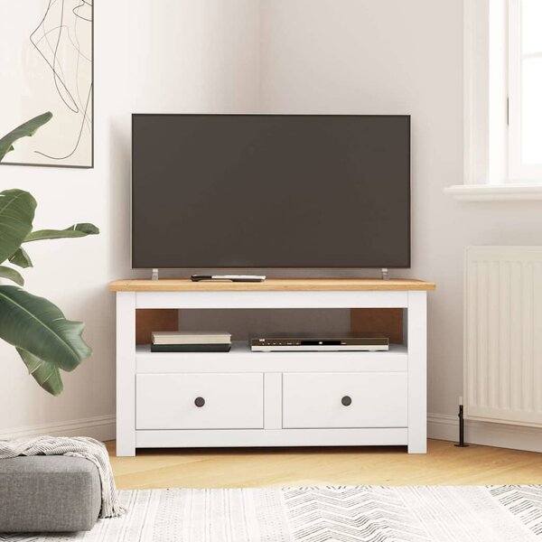 Rohová TV skříňka bílá 93x49x49 cm masivní borovice řada Panama 282687