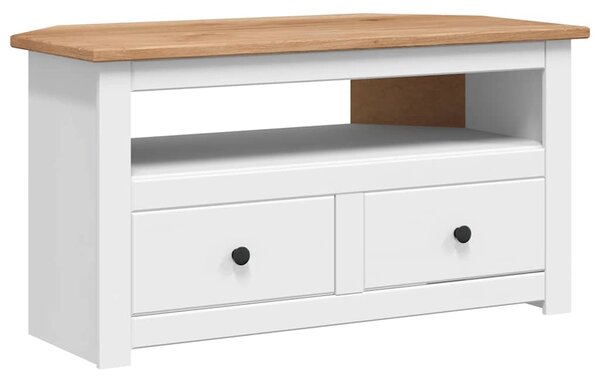 Rohová TV skříňka bílá 93x49x49 cm masivní borovice řada Panama 282687