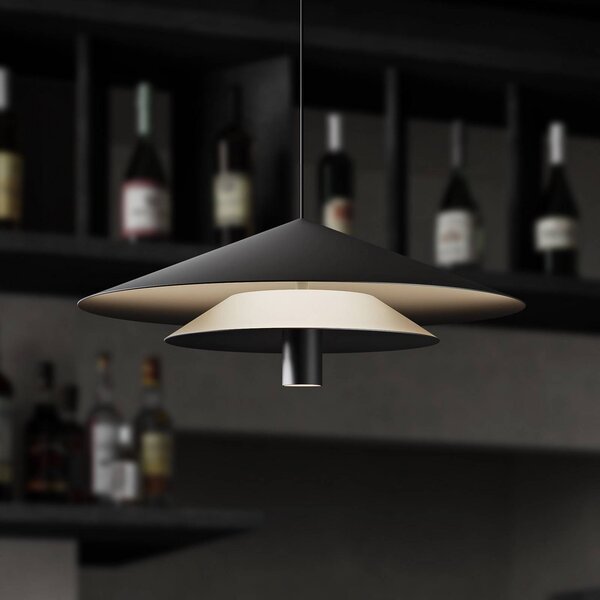 Karman LED závěsné světlo ASSO, černé, kov, Ø 42 cm, Černá, Obývací pokoj / jídelna, Hliník, Design