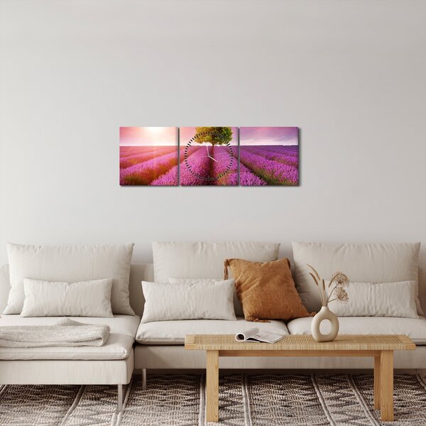 Obraz pole s levandulemi (s hodinami) (90x30 cm)