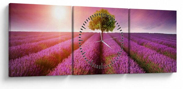 Obraz pole s levandulemi (s hodinami) (90x30 cm)