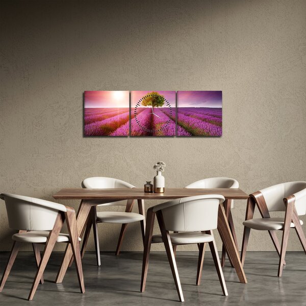 Obraz pole s levandulemi (s hodinami) (90x30 cm)